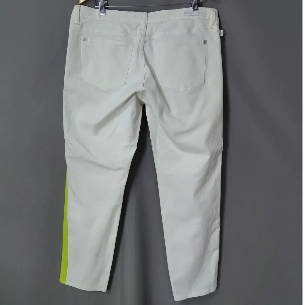 Rock & Republic Carnivale White Colorblock Straight Jeans Women Size 16